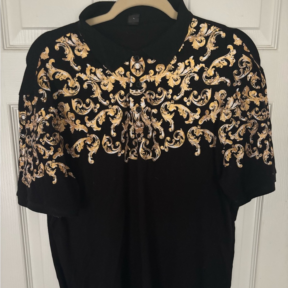 SHEIN Black and Gold Casual Button Down Shirt